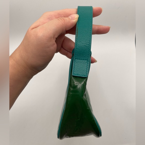 SOLD Authentic HTF Ferragamo turquoise leather trim pouchette - Picture 4 of 11